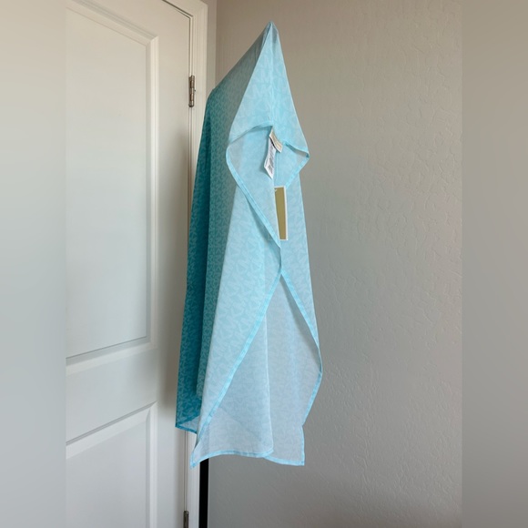 MICHAEL KORS MK Signature Ombre Logo Pareo Turquoise Beach Cover-Up - Picture 11 of 15